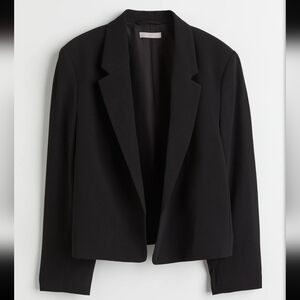 NWOT H&M Black Cropped Open‎ Front Blazer Jacket Lined 3/4 Sleeves (M) #0575